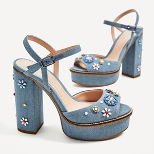 Zara Denim Floral Heels